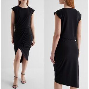 EXPRESS stretch jersey cap sleeve tulip hem dress in black size XS